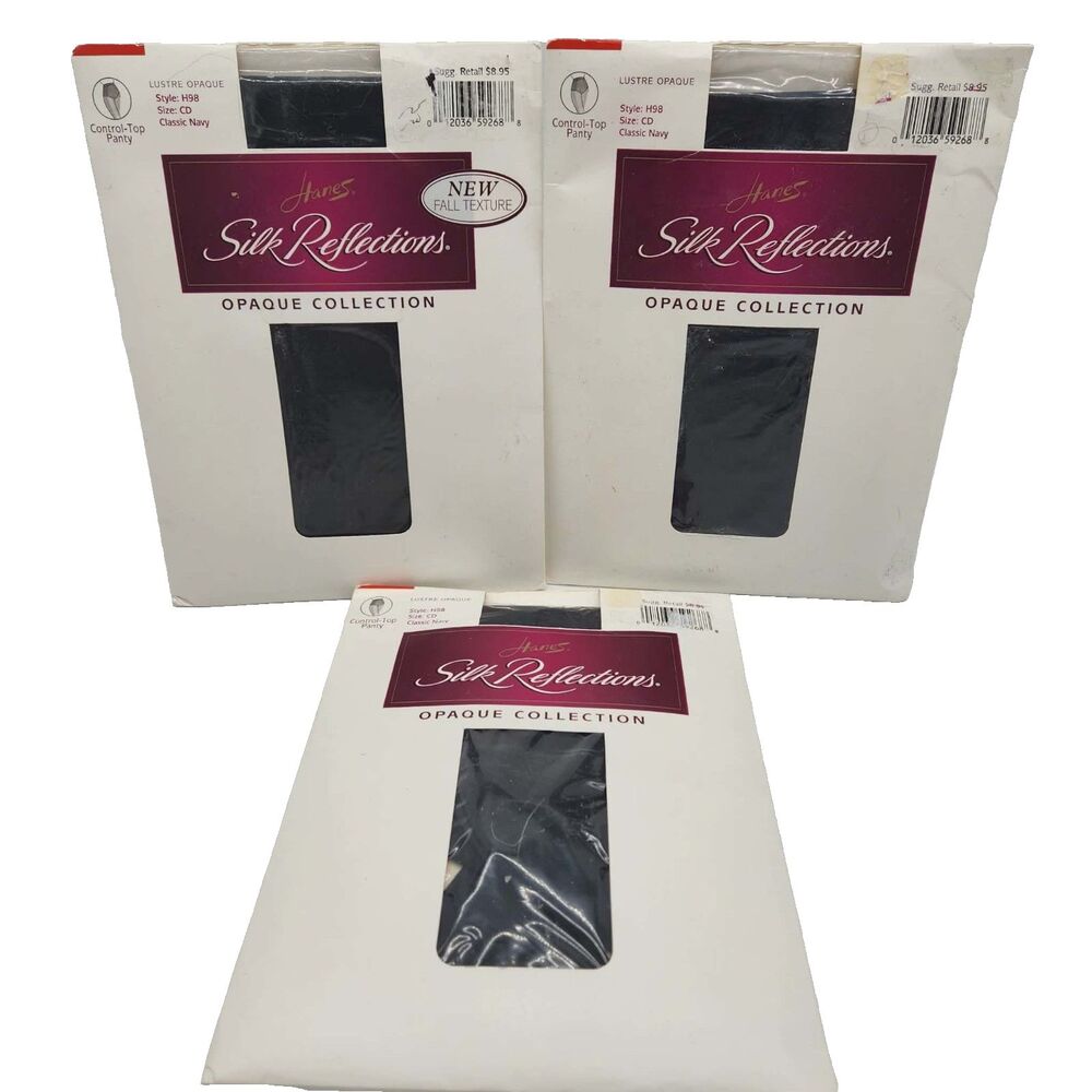 Hanes Silk Reflections Control Top Pantyhose Size CD 3 Pairs Navy Blue Style H98